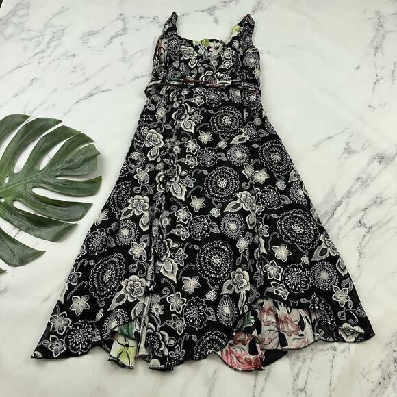 Womens Vintage 90s Reversible Slip Dress Size S Black Pink Floral Flutter Midi - Picture 13 of 16